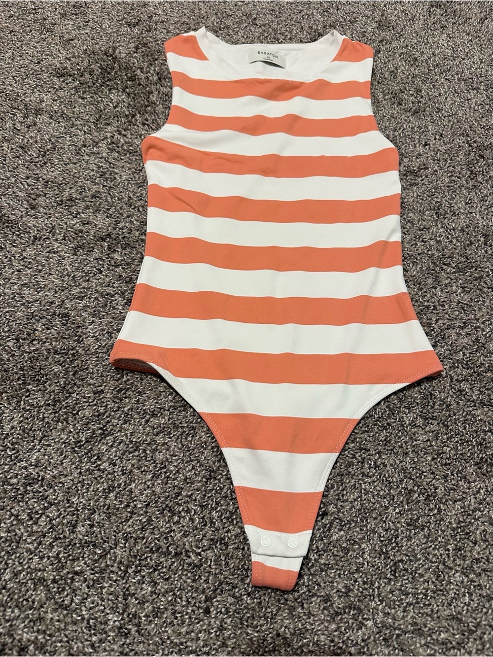 Babaton Aritzia Striped Orange and White Sleeveless Bodysuit